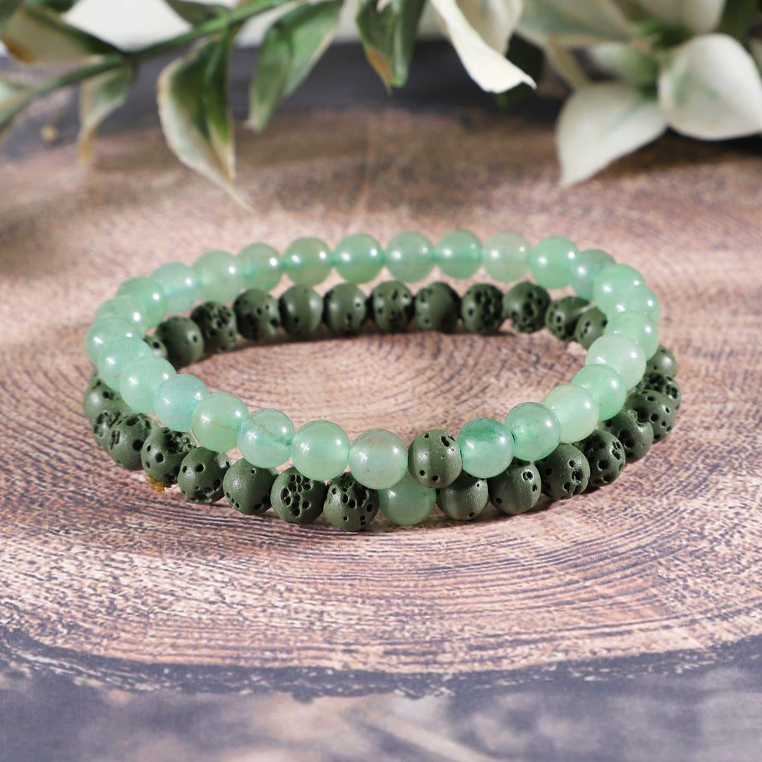 Green Aventurine and Lava Bracelet Combo