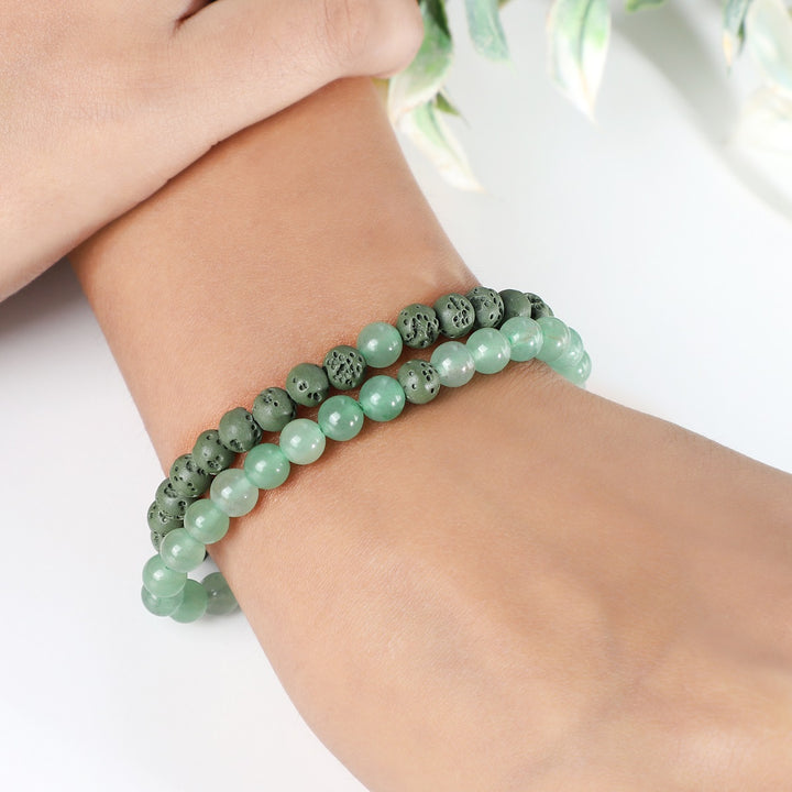 Green Aventurine and Lava Bracelet Combo