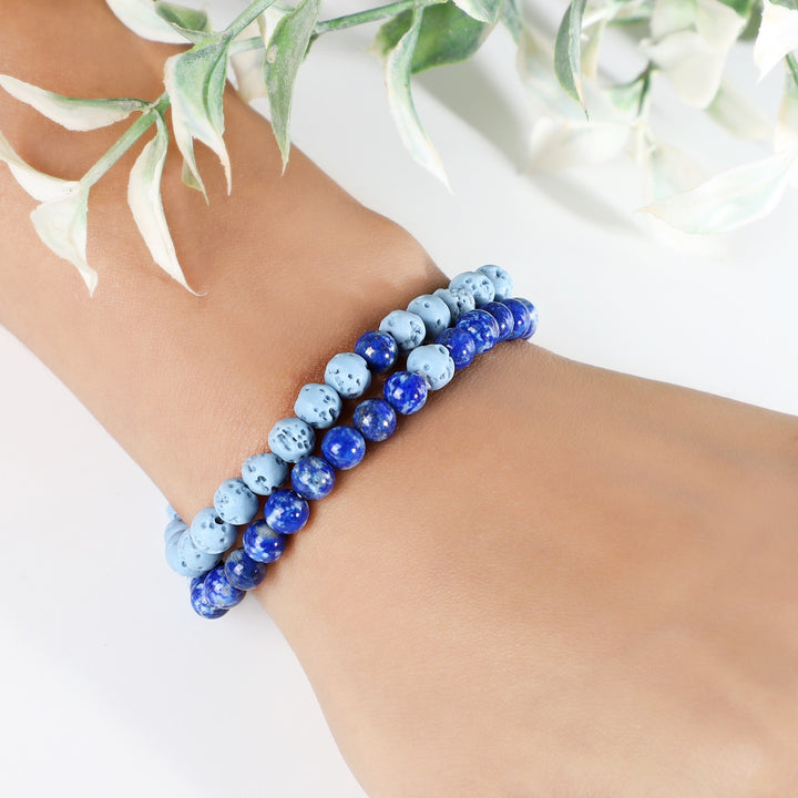 Lapis Lazuli and Blue Lava Bracelet Combo