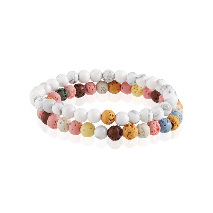 Howlite and Multicolor Lava Bracelet Combo