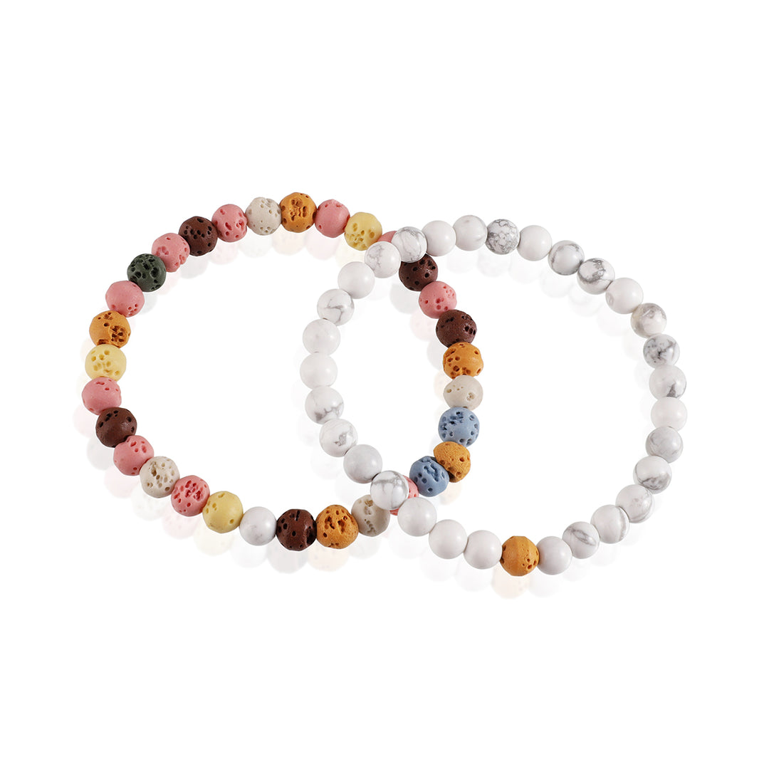 Howlite and Multicolor Lava Bracelet Combo