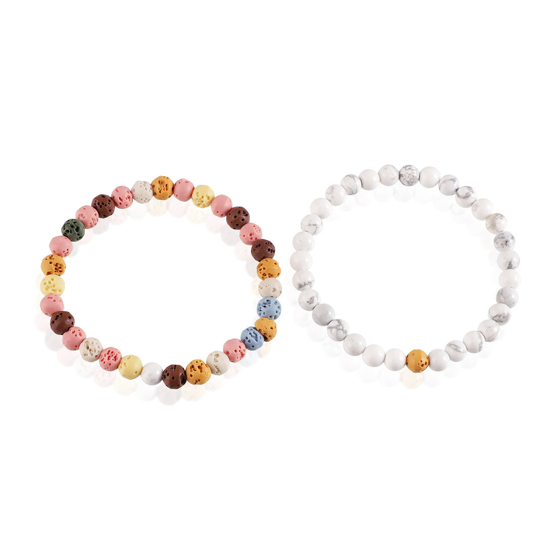 Howlite and Multicolor Lava Bracelet Combo