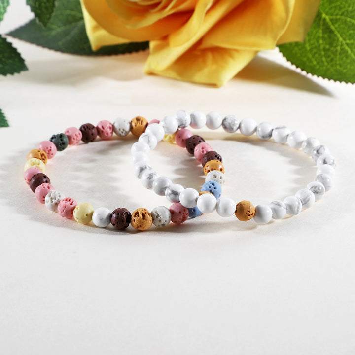 Howlite and Multicolor Lava Bracelet Combo