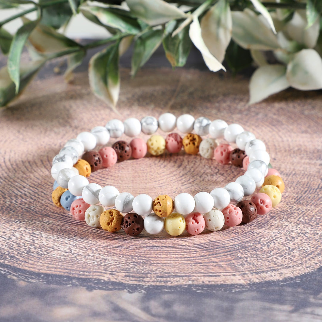 Howlite and Multicolor Lava Bracelet Combo