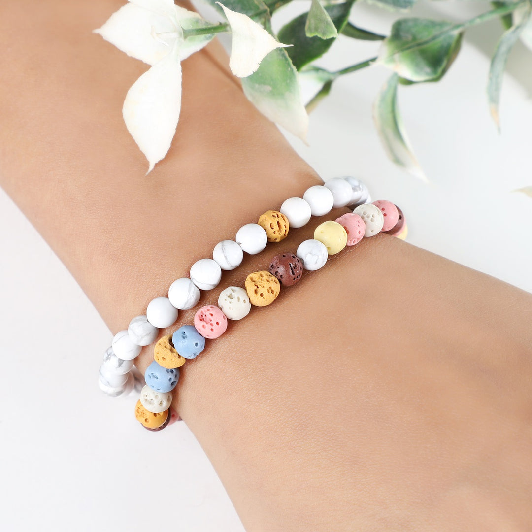 Howlite and Multicolor Lava Bracelet Combo