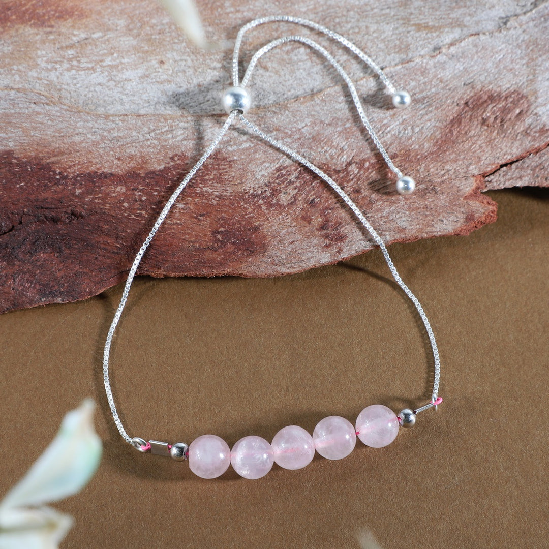 Rose Quartz Silver Bolo Chain Bracelet