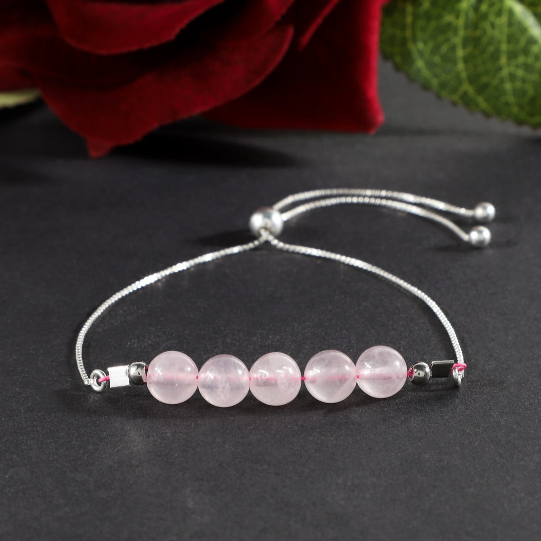 Rose Quartz Silver Bolo Chain Bracelet