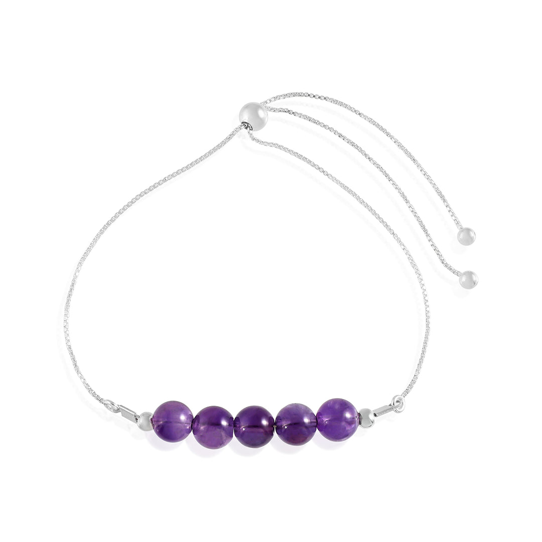 Amethyst Silver Bolo Chain Bracelet