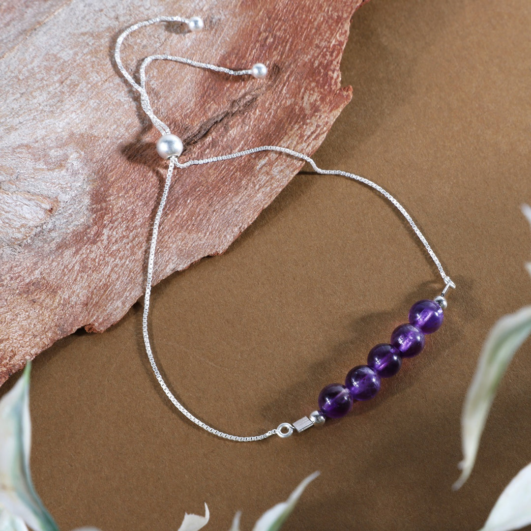 Amethyst Silver Bolo Chain Bracelet