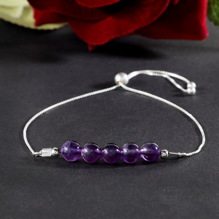 Amethyst Silver Bolo Chain Bracelet