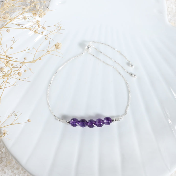 Amethyst Silver Bolo Chain Bracelet