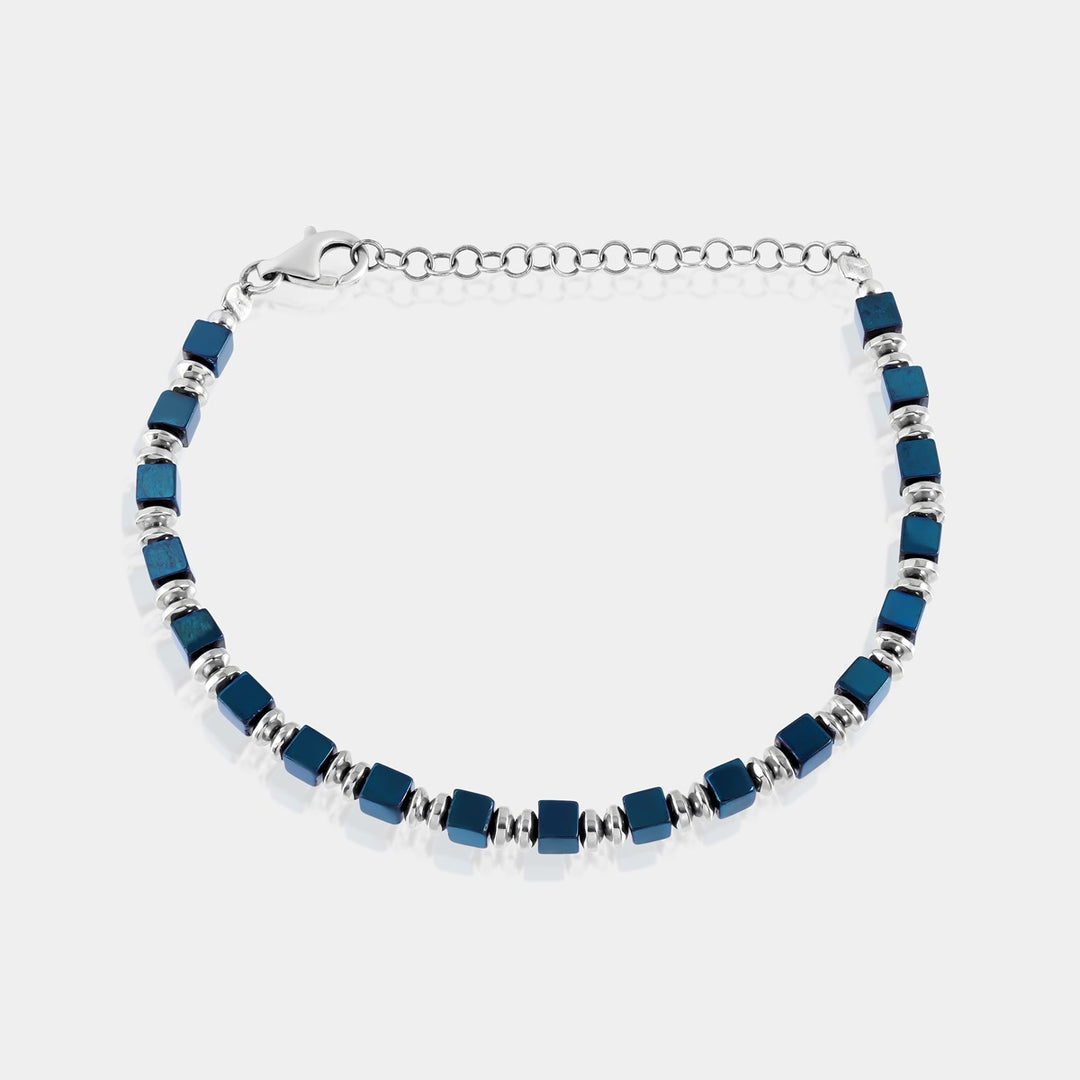 Royal Blue and Silver Hematite Gemstone Bracelet