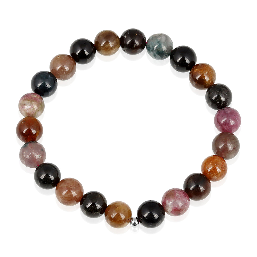 Multi Tourmaline Beads Unisex Stretch Bracelet