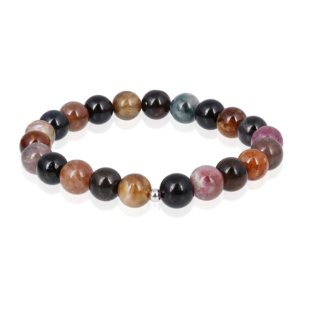 Multi Tourmaline Beads Unisex Stretch Bracelet