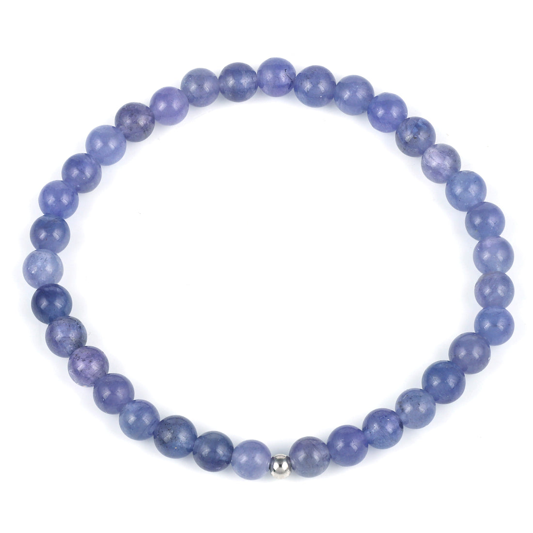 Elegant Tanzanite Stretch Bracelet adorning a wrist, showcasing the Stone of Enlightenment in 6mm smooth round beads