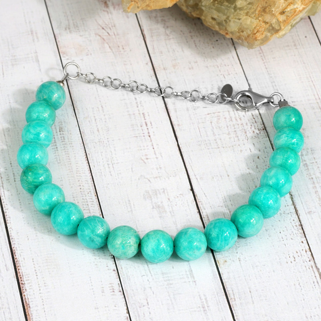 Amazonite Beads Silver Unisex Bracelet