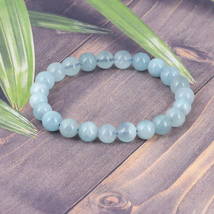 Stunning shot of the Aquamarine Bracelet in natural light, highlighting its beauty and the calming energies it brings