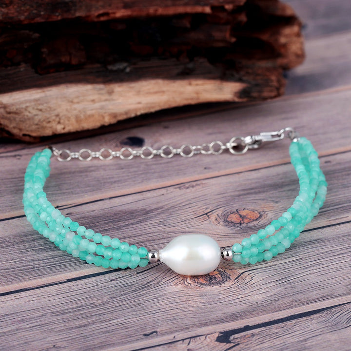 Amazonite and Pearl Silver Bracelet