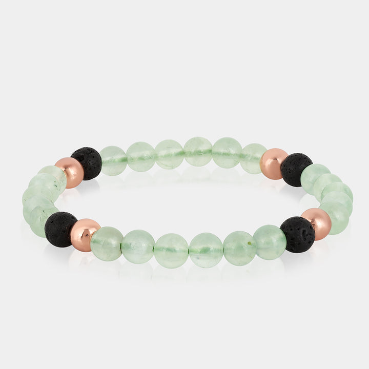 Prehnite, Lava and Hematite Stretch Bracelet