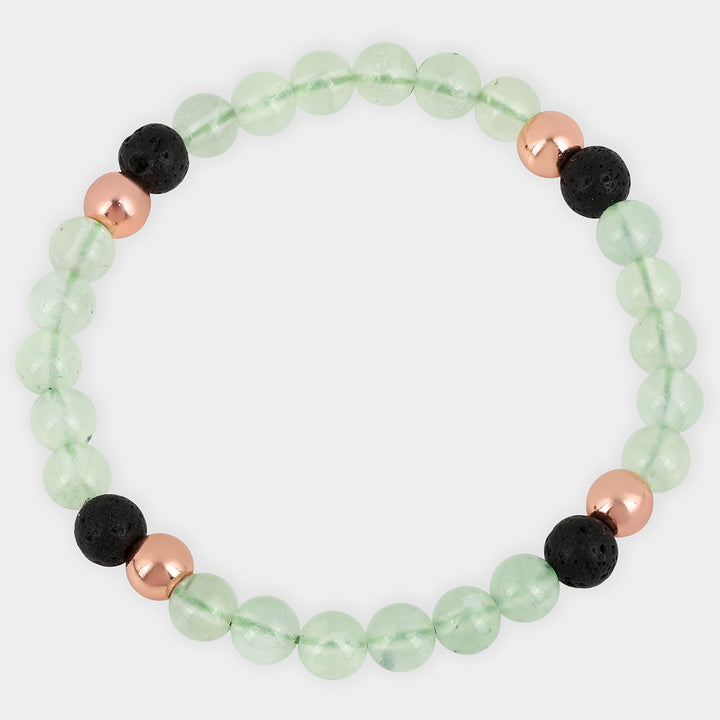 Prehnite, Lava and Hematite Stretch Bracelet