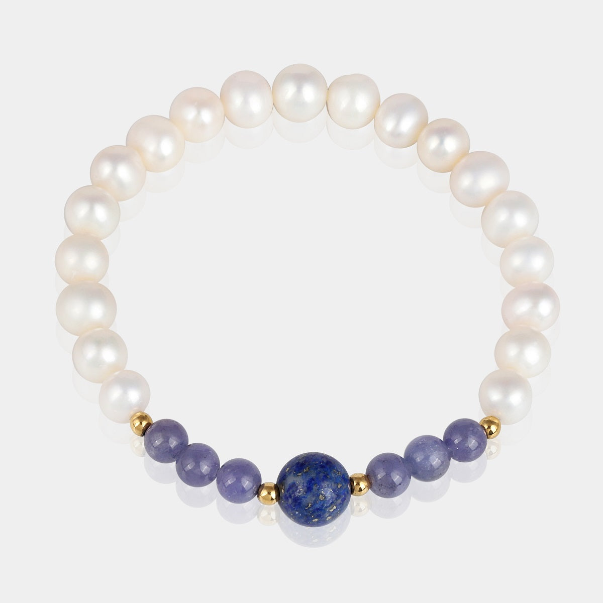 Handmade stretch bracelet with smooth potato-shaped pearl gemstone beads in classic white color