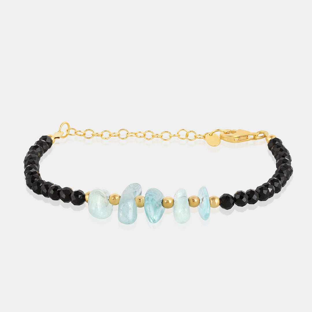 Black Tourmaline and Aquamarine Silver Bracelet