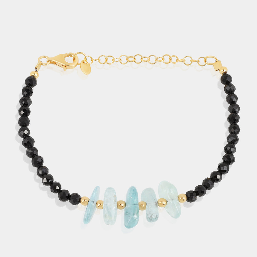 Black Tourmaline and Aquamarine Silver Bracelet