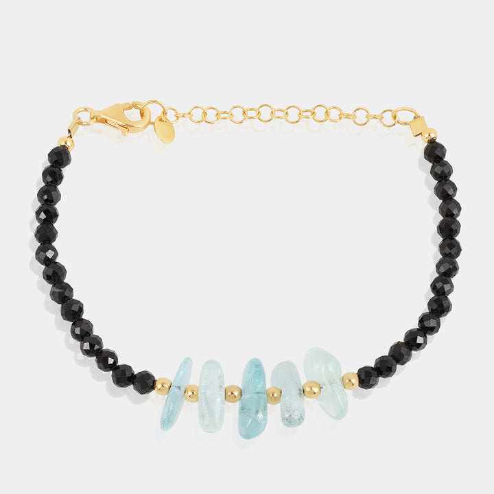 Black Tourmaline and Aquamarine Silver Bracelet