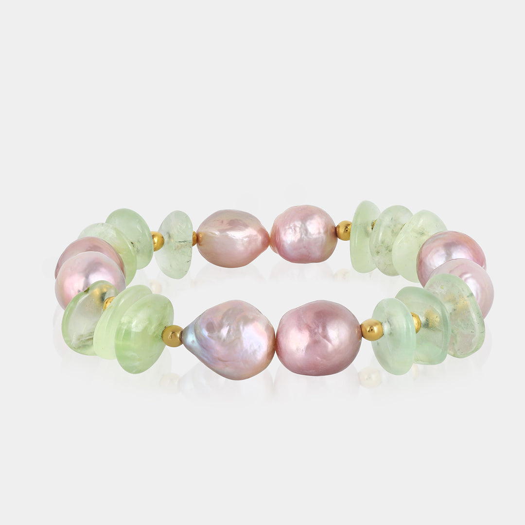 Pearl, Prehnite and Hematite Stretch Bracelet