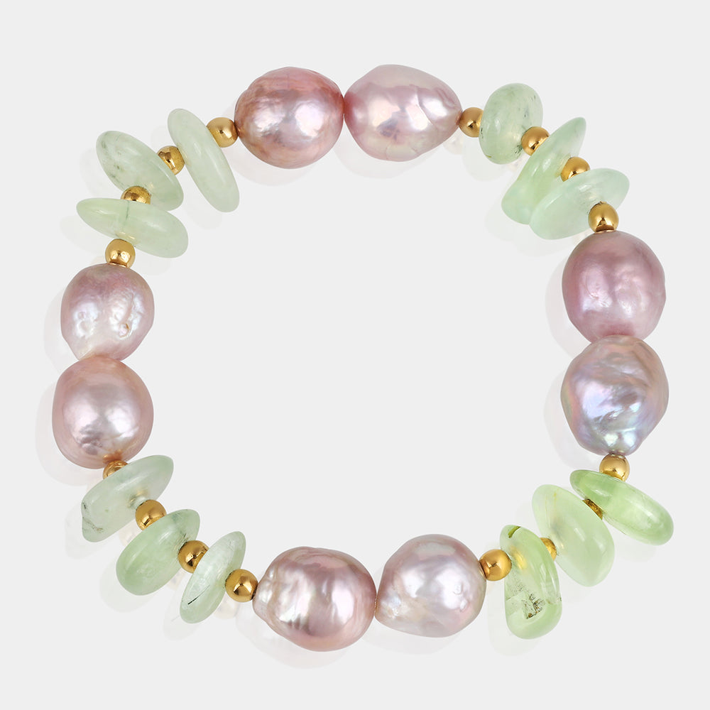 Pearl, Prehnite and Hematite Stretch Bracelet