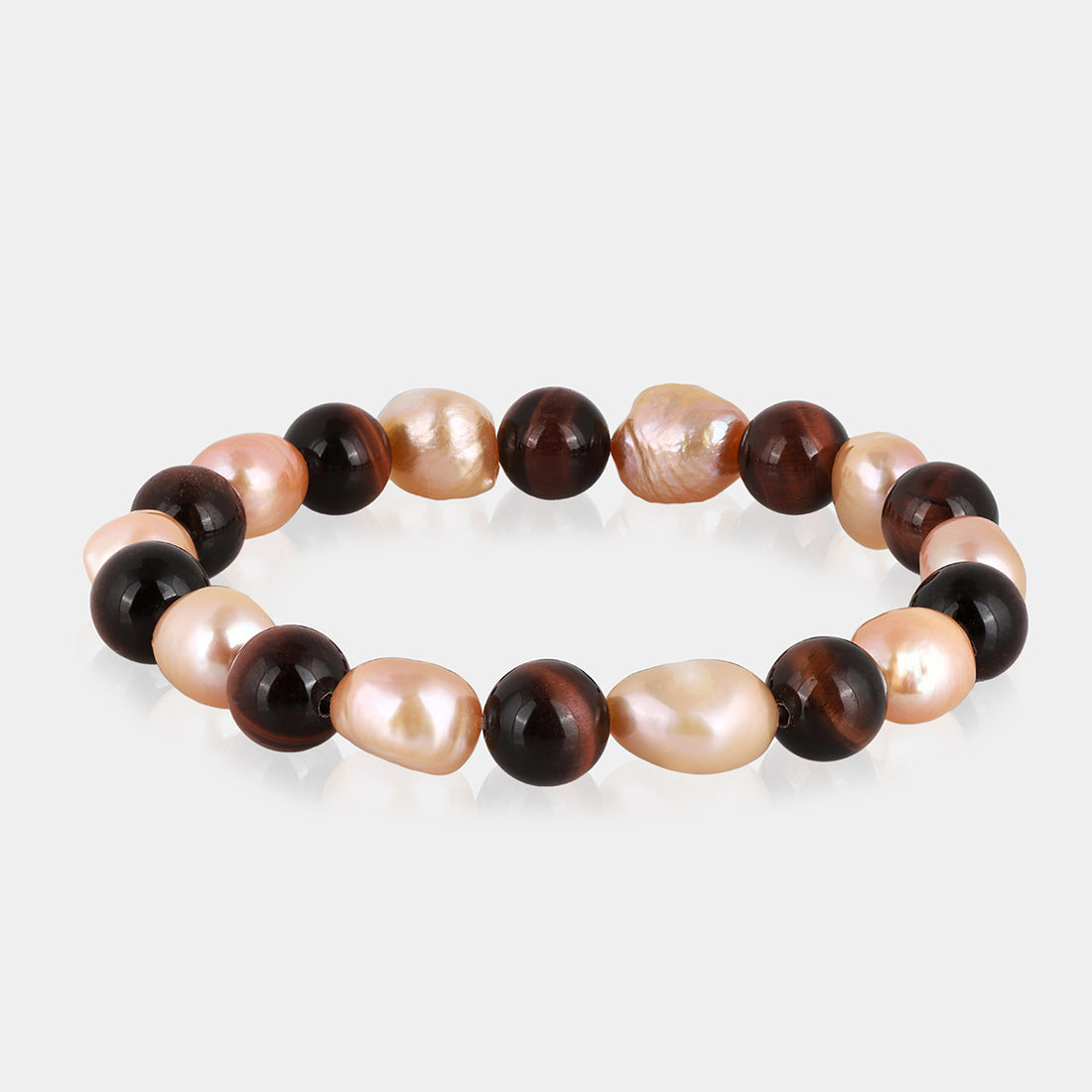 Pearl and Red Tiger's Eye Stretch Bracelet