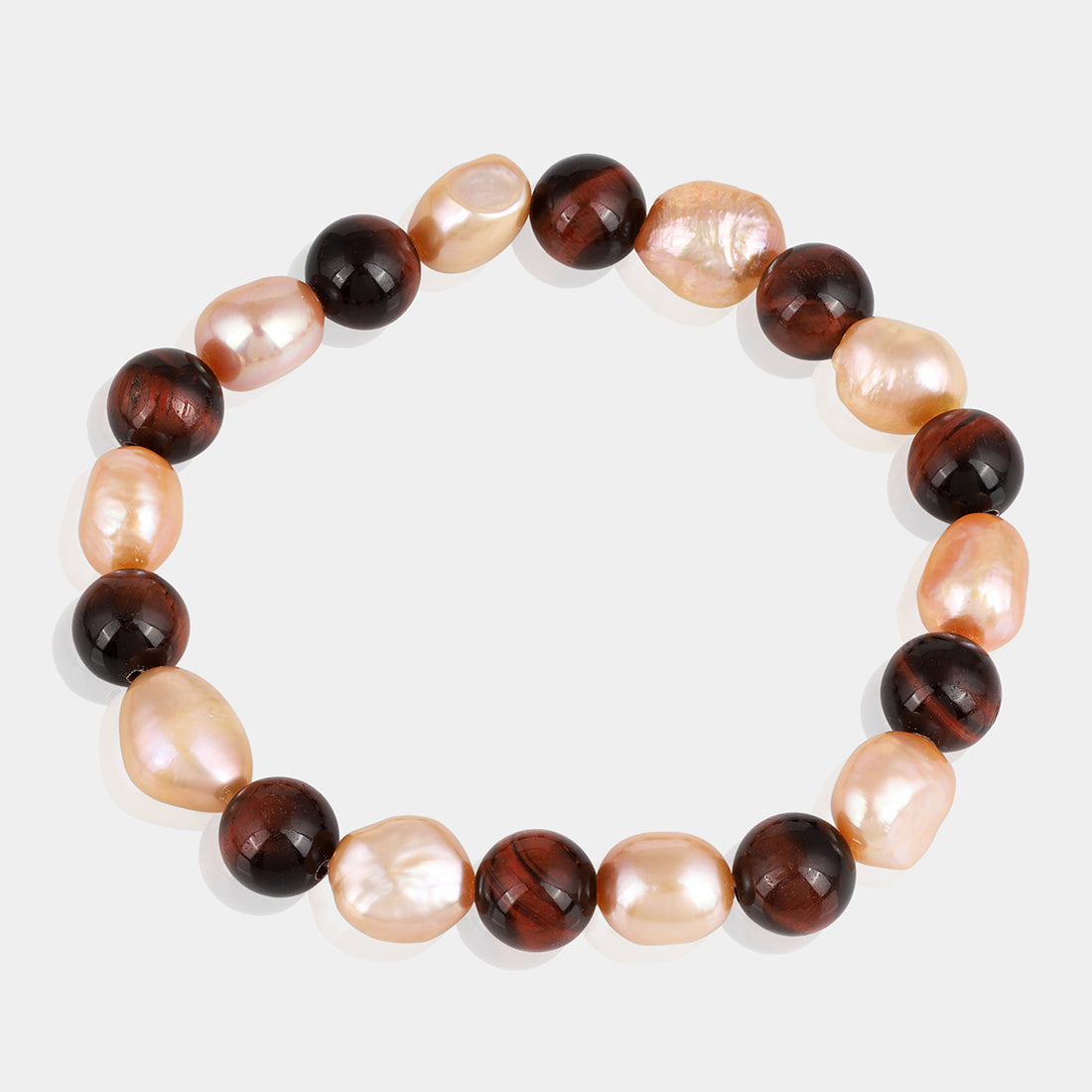 Pearl and Red Tiger's Eye Stretch Bracelet