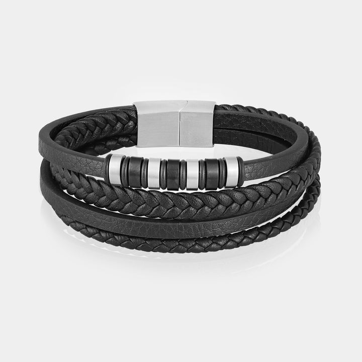 Black Leather Braided Multi-Layer Bracelet