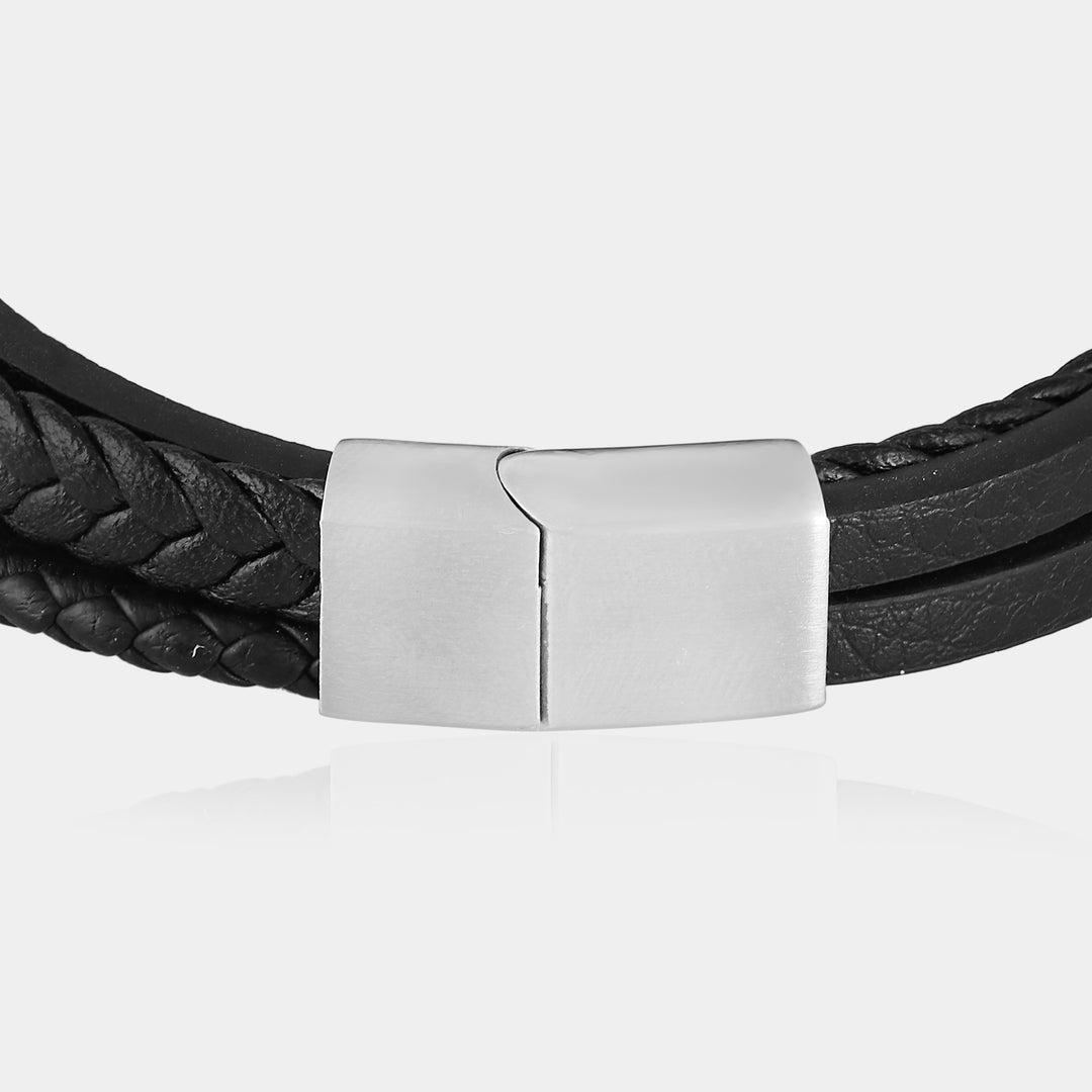 Black Leather Braided Multi-Layer Bracelet