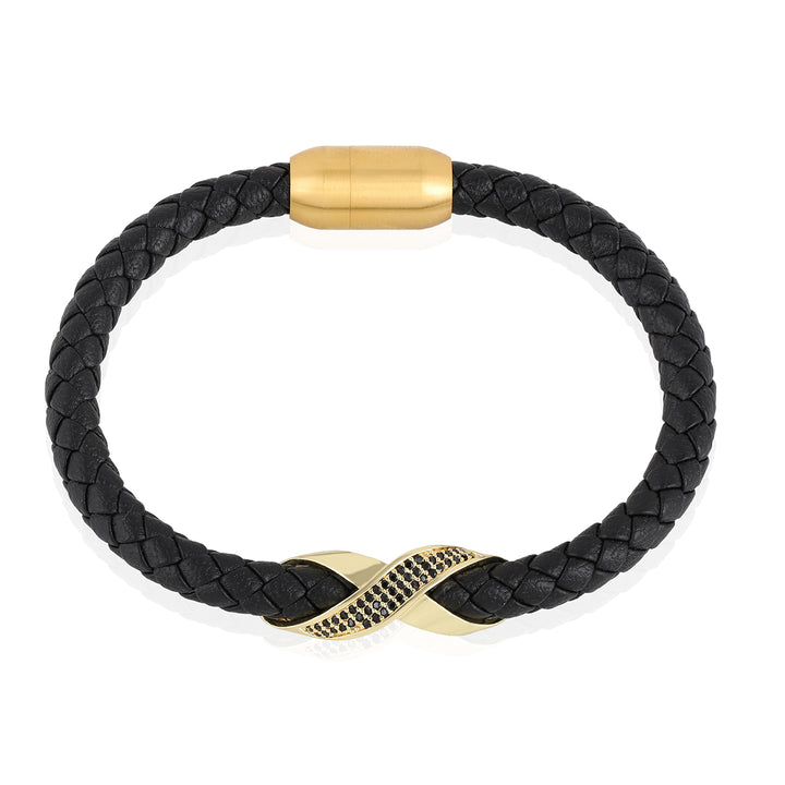 Black Spinel Infinity X Leather Bracelet