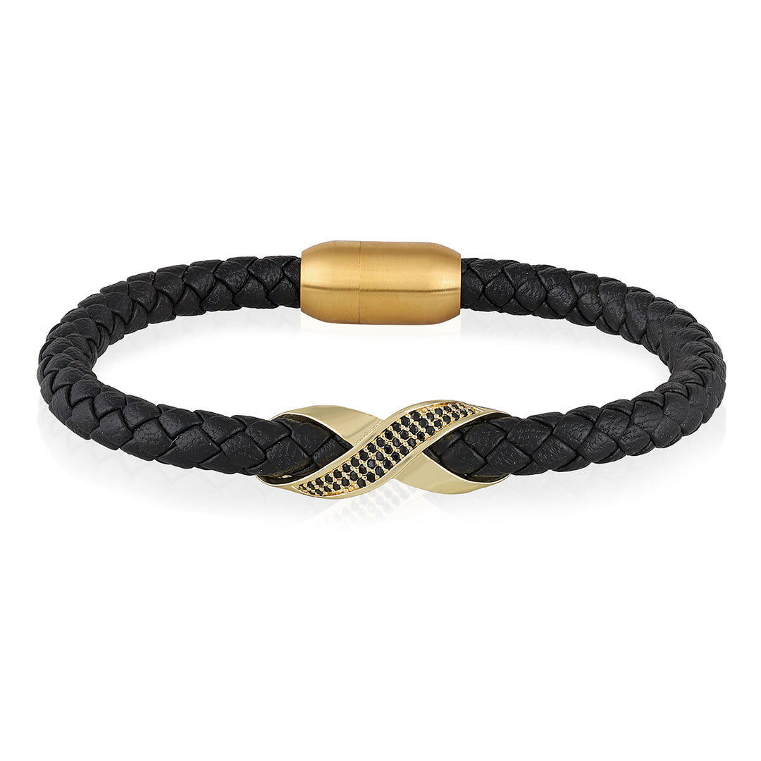 Black Spinel Infinity X Leather Bracelet