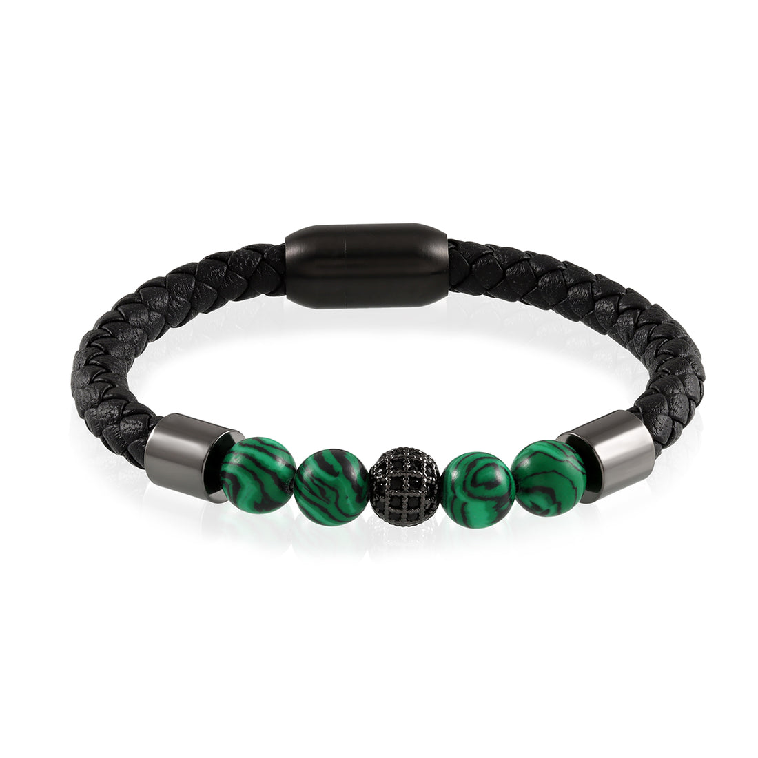 Black Onyx and Black Spinel Leather Bracelet with Magnetic Lock