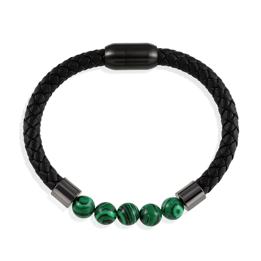 Malachite Beads Braided Leather Bracelet