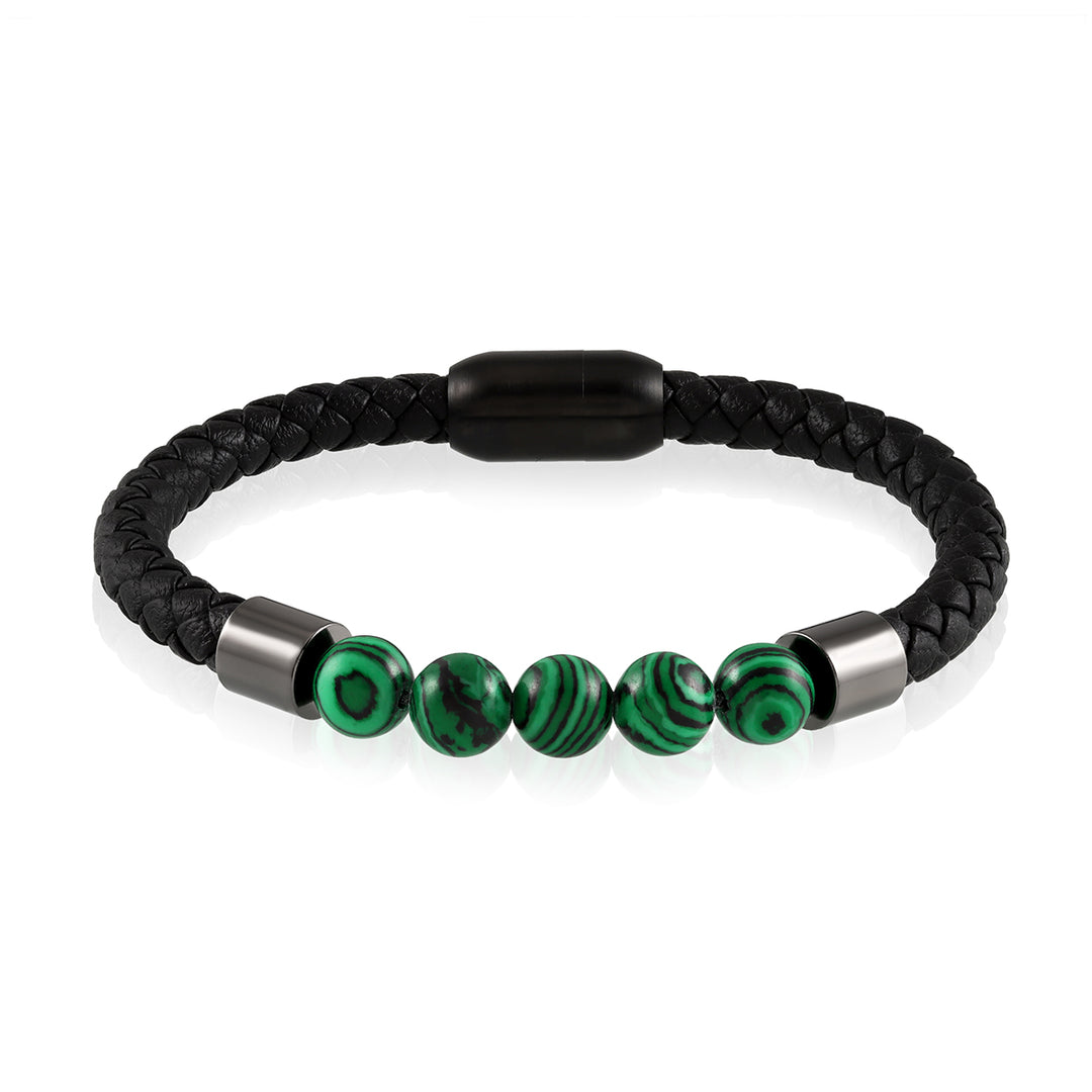 Malachite Beads Braided Leather Bracelet