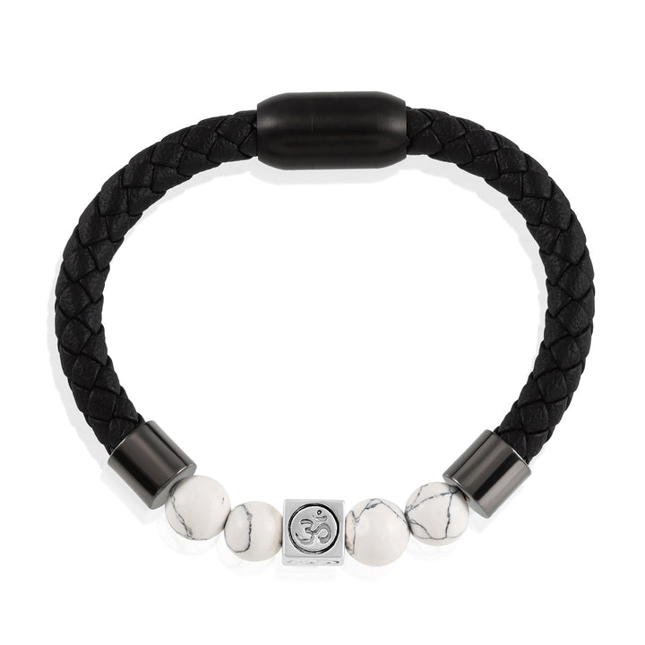 Howlite Beads and Om Charm Leather Bracelet