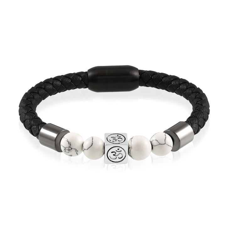 Howlite Beads and Om Charm Leather Bracelet