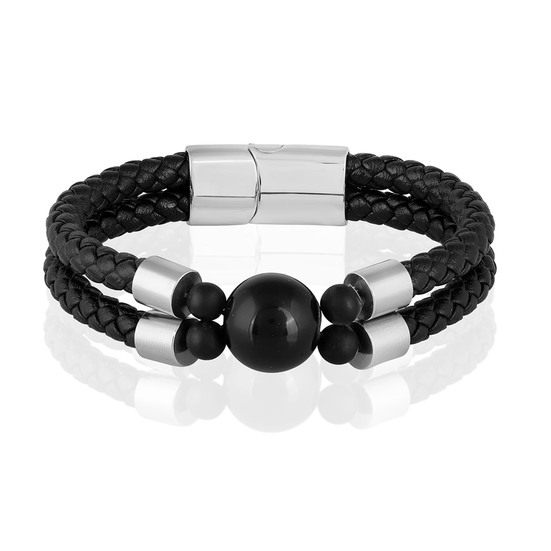 Black Onyx Double Layer Leather Bracelet