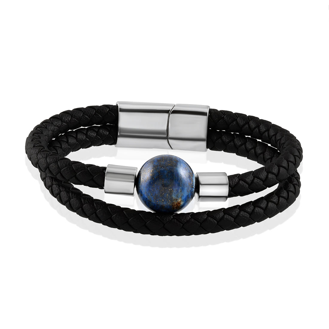 Lapis Lazuli Braided Rope Leather Silver Bracelet