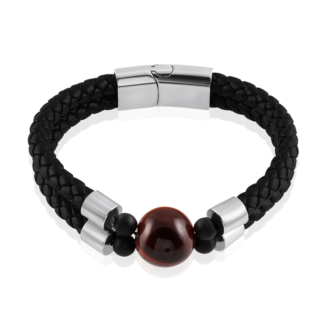 Tiger's Eye Double Layer Leather Silver Bracelet