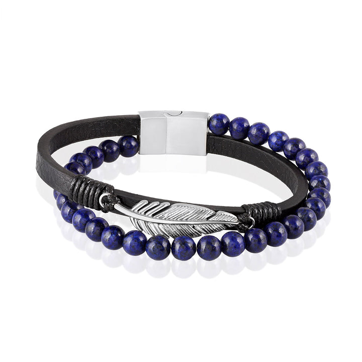 Exquisite Lapis Lazuli Beads Bracelet with Leaf Charm