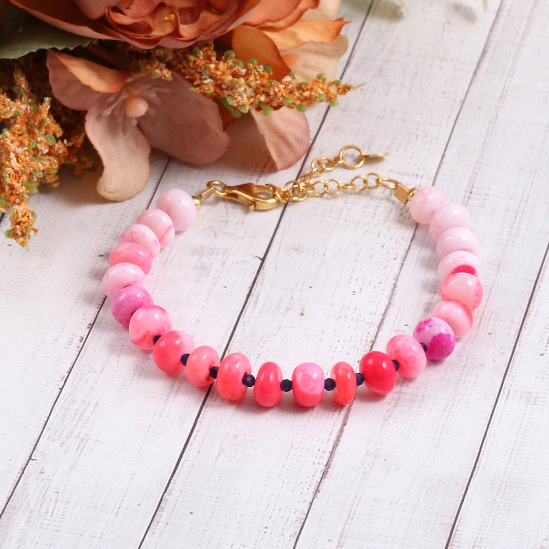 Artisan-Crafted Pink Opal and Sodalite Gemstone Bracelet