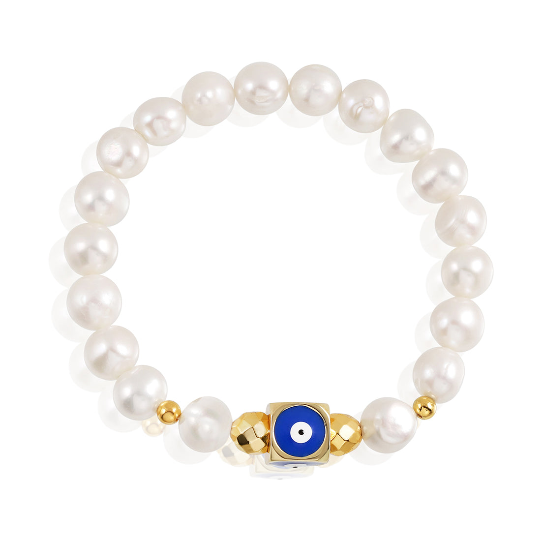 Pearl and Blue Evil Eye Charm Bracelet | Disha Inspired