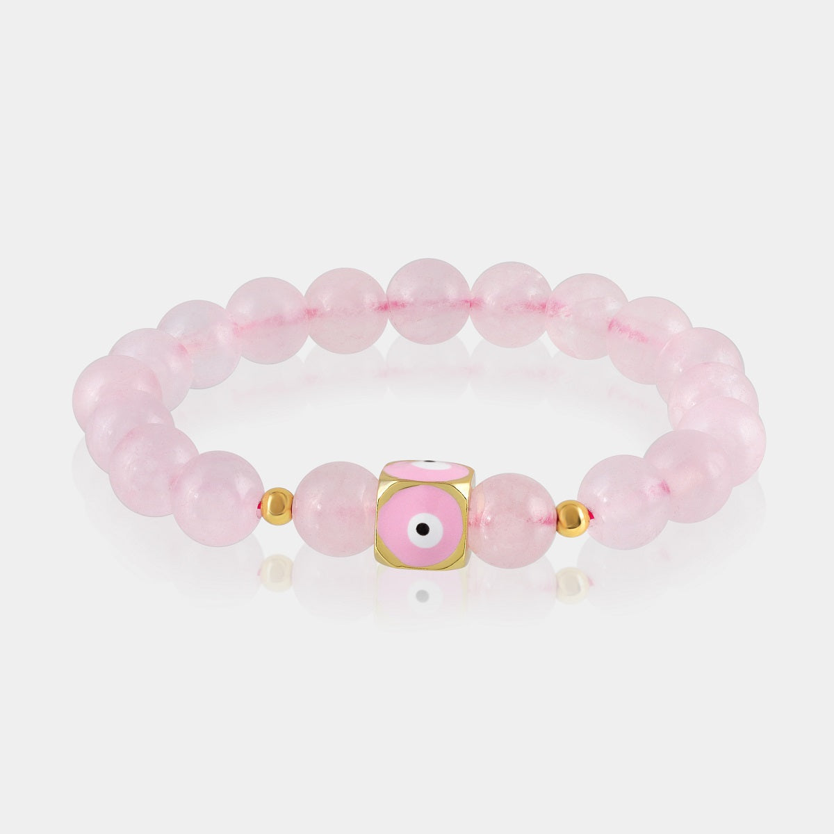 Rose Quartz and Pink Evil Eye Charm Stretch Bracelet
