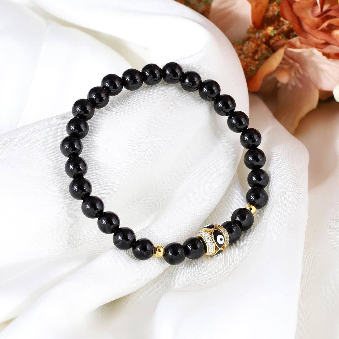 Handmade Stretchable Friendship Bracelet with Black Onyx and Hematite Gemstones