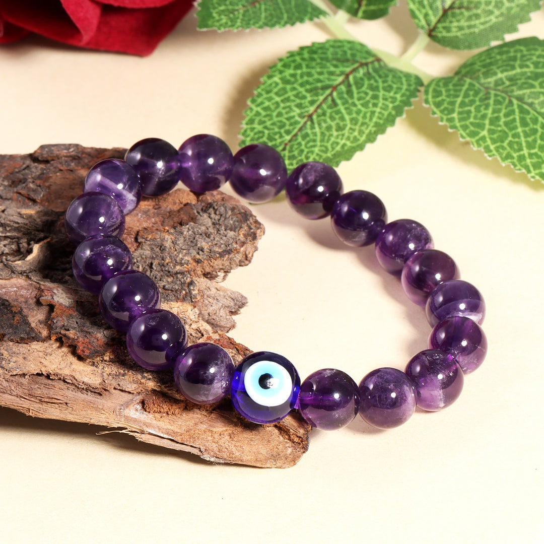 Handmade Stretchable Friendship Bracelet with Amethyst Gemstone